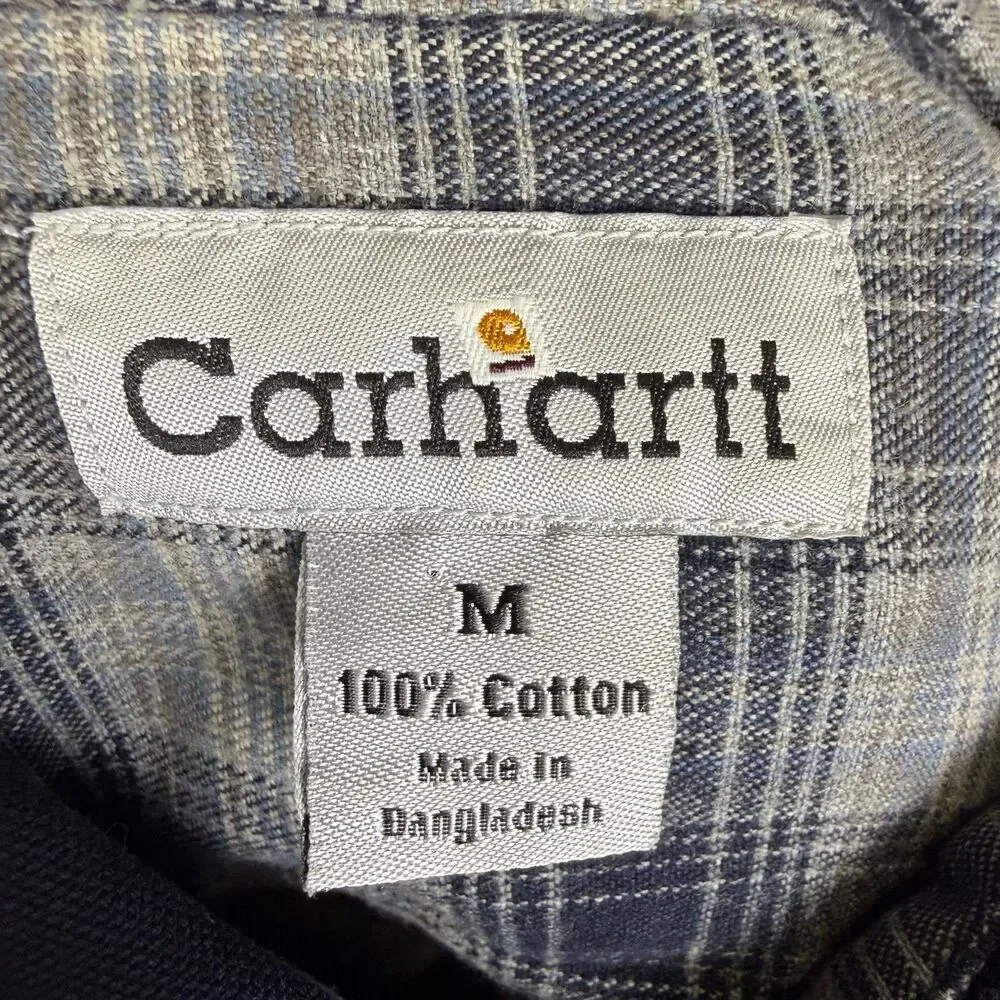 Carhartt Shirt Jacket Men's M Blue Canvas Flannel Lined Snap Front Utility Chore